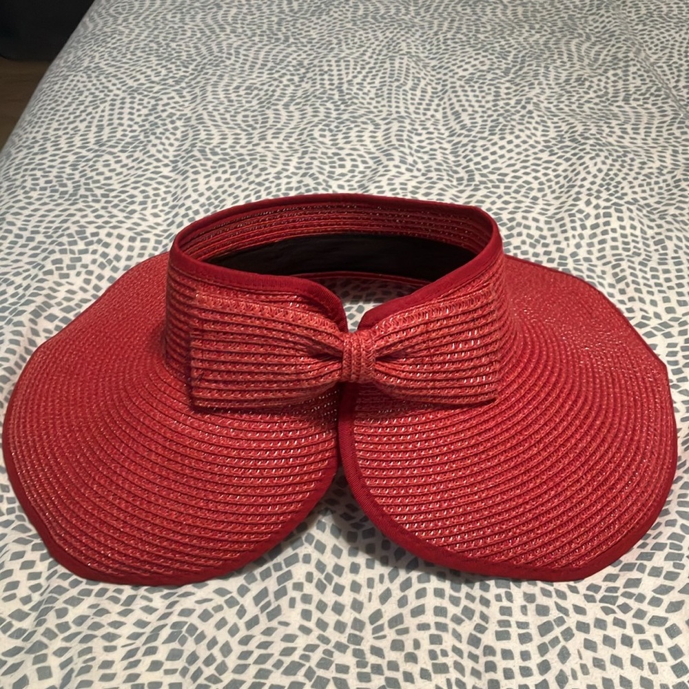 Collapsible Red Sun Visor Hat - Picture 3 of 8